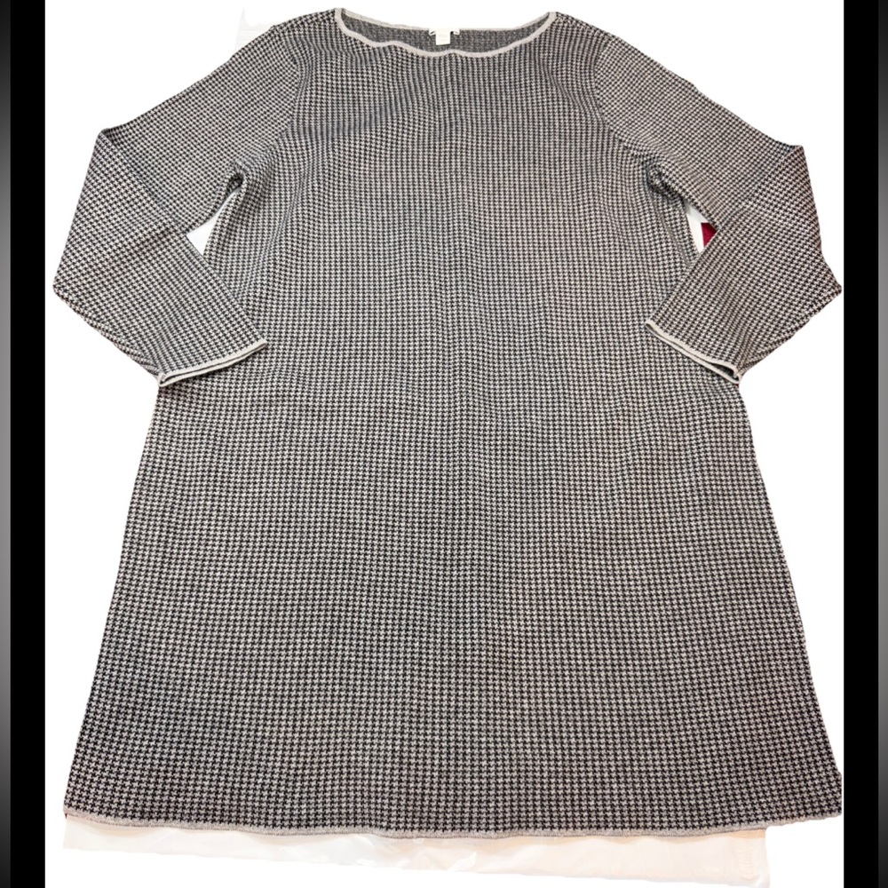 J. Jill Sweater Dress Black Gray round Neck Long Sleeves Houndstooth Lg Women’s